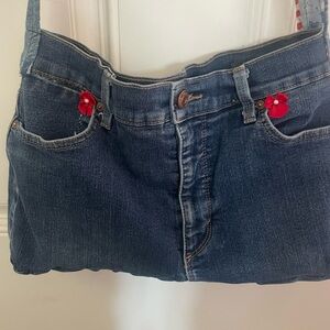 Denim Shoulder Bag with Red Accents